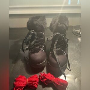 J Crew Faux-Fur Lace-Up Winter Boots in Black